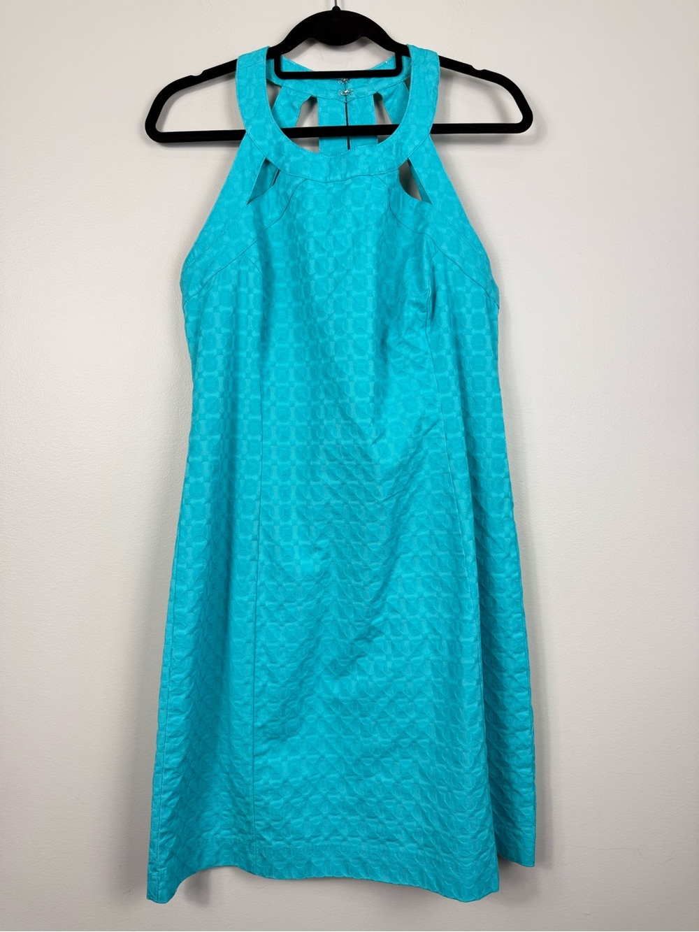 Crown & Ivy Halter Sheath Dress Womens 12 Blue Turquoise Preppy Summer Wedding